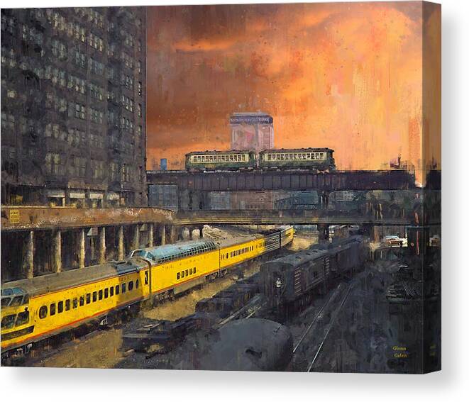 Chicago Canvas Print featuring the painting Chicago 1957 The Hiawatha Leaves Union Station by Glenn Galen