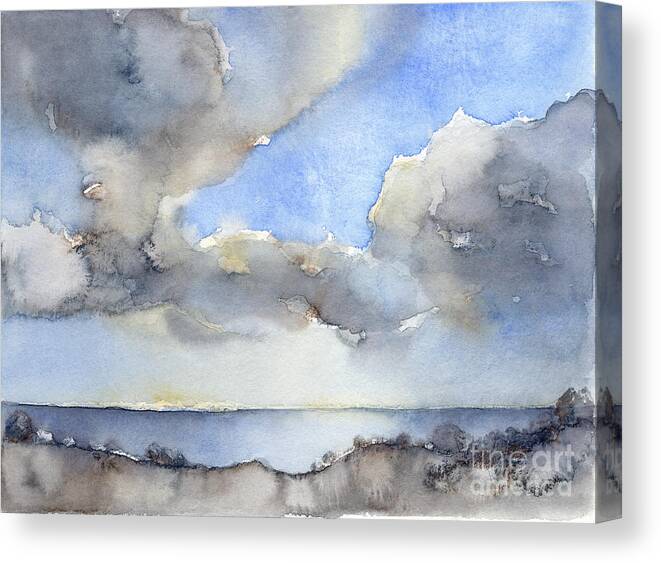 Watercolor Canvas Print featuring the painting Clouds over the sea 2 by Adriana Mueller