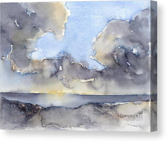 Watercolor Canvas Print featuring the painting Clouds over the sea 3 by Adriana Mueller