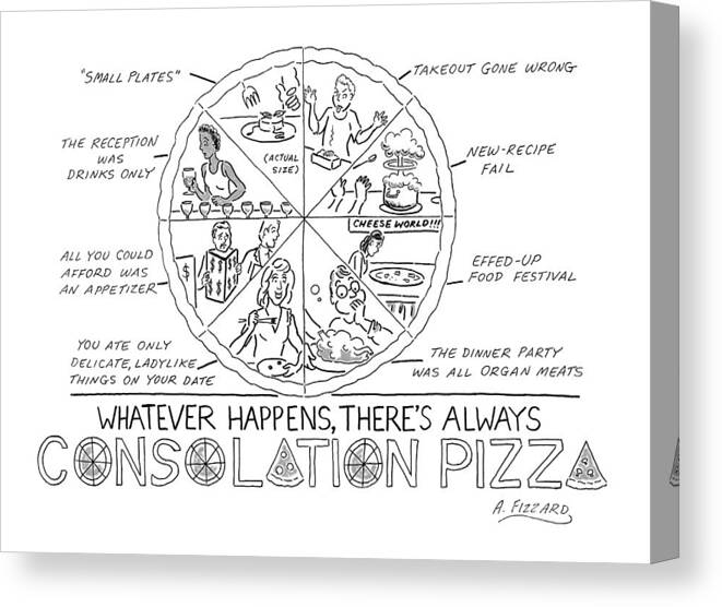A23253 Canvas Print featuring the drawing Consolation Pizza by Anne Fizzard