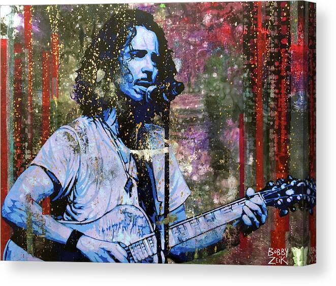 Chris Cornell Canvas Print featuring the painting Cornell - Steel Rain by Bobby Zeik