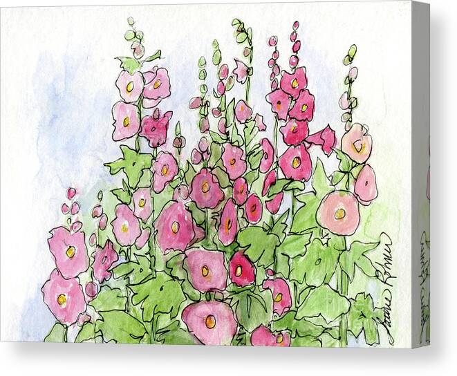 Cottage Garden Canvas Print featuring the painting Cottage Pink Hollyhock by Laurie Rohner