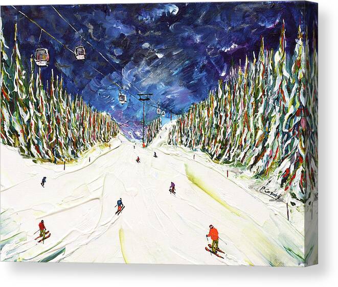 Ski Canvas Print featuring the painting Courchevel Ski Print under Verdons Gondola by Pete Caswell