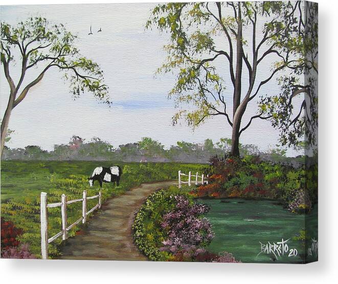 Cow In Pasture Canvas Print featuring the painting Cow In Pasture by Gloria E Barreto-Rodriguez