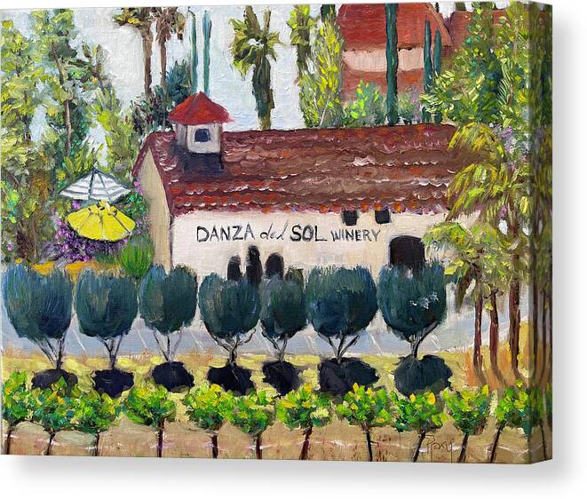 Danza Del Sol Canvas Print featuring the painting Danza del Sol Winery by Roxy Rich