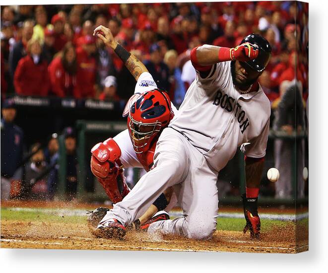 American League Baseball Canvas Print featuring the photograph David Ortiz, Stephen Drew, and Lance Lynn by Dilip Vishwanat