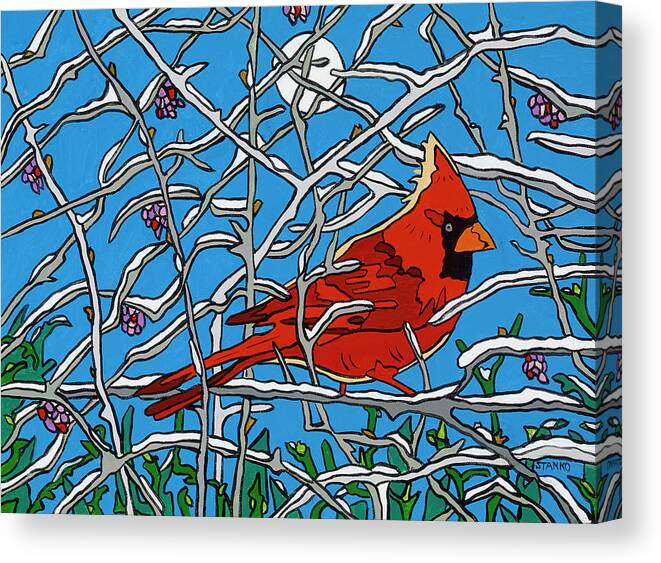 Cardinal December Canvas Print featuring the painting December Perch by Mike Stanko