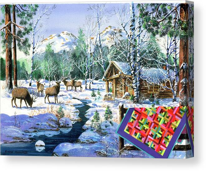 Snow Canvas Print featuring the painting Elk Crossing by Diane Phalen