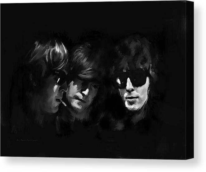The Beatles George Harrison John Lennon Paul Mccartney Paintings Canvas Print featuring the painting Energy George Harrison John Lennon Paul McCartney by David Pucciarelli Iconic Images Art Gallery