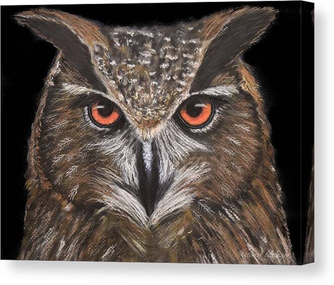 Eurasian Eagle Owl Canvas Print featuring the pastel Eurasian Eagle Owl Pastel Drawing by Melissa Bittinger