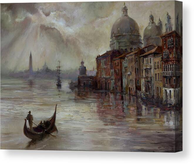  Venice Canvas Print featuring the painting Evening in Venice. by Tigran Ghulyan