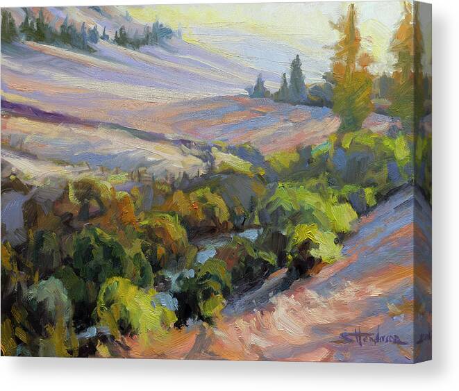 Landscape Canvas Print featuring the painting Evening on the Patit by Steve Henderson