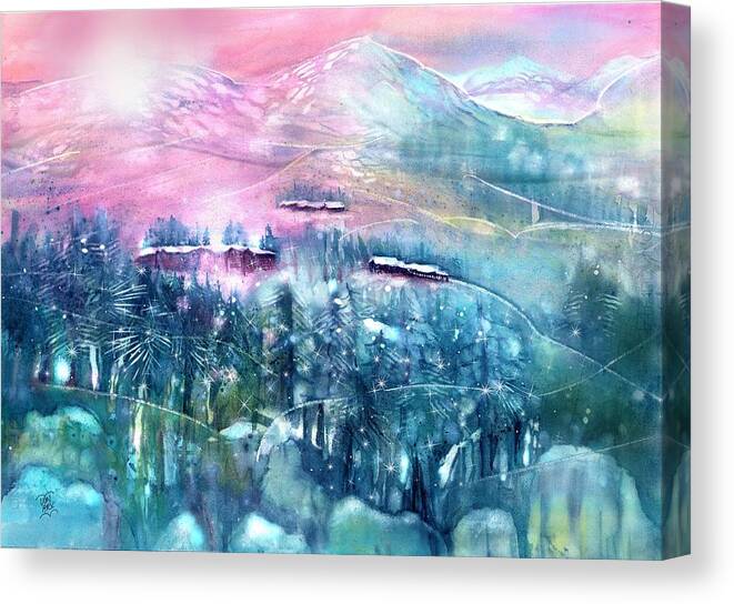 Swiss Stone Pine Fairy Forest Canvas Print featuring the painting Fairy Forest with Swiss Stone Pines by Sabina Von Arx