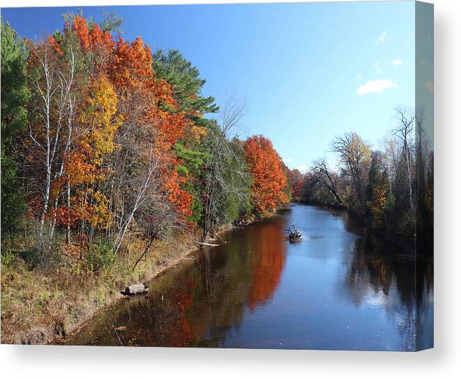 Fall Colors Canvas Print featuring the photograph Fall Colors on the Pensaukee River by David T Wilkinson