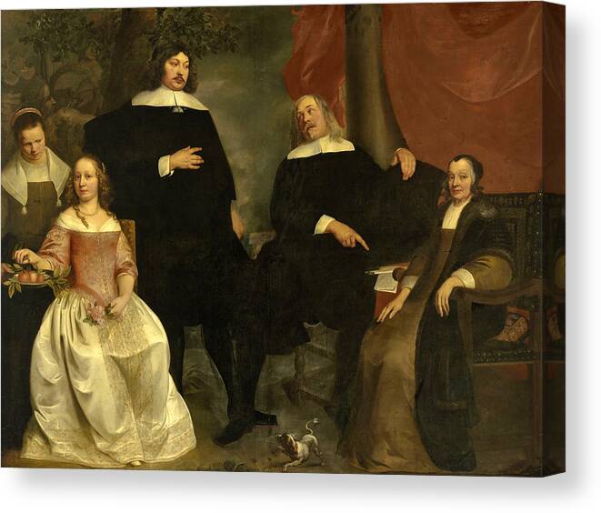 Pieter Thijs Canvas Print featuring the painting Family portrait with the signing of a marriage contract  by Pieter Thijs