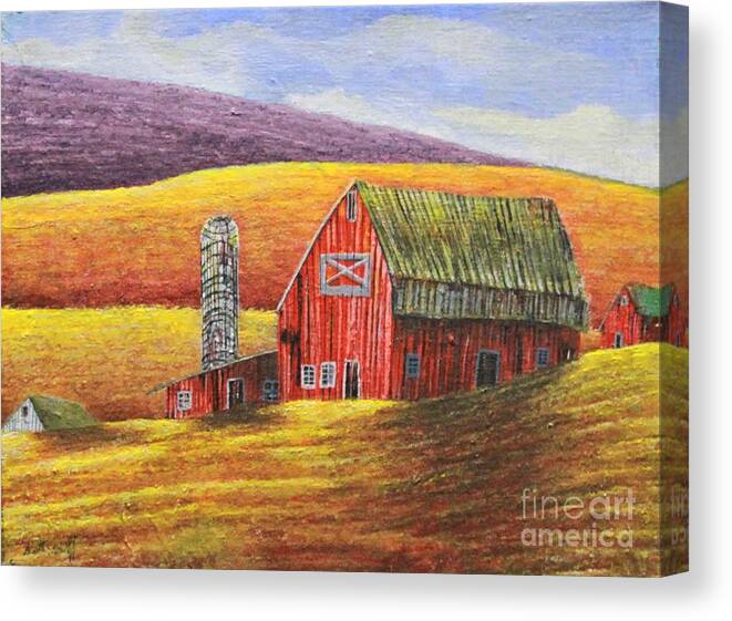 Barn Canvas Print featuring the painting Fields of Gold by Scott Sladoff