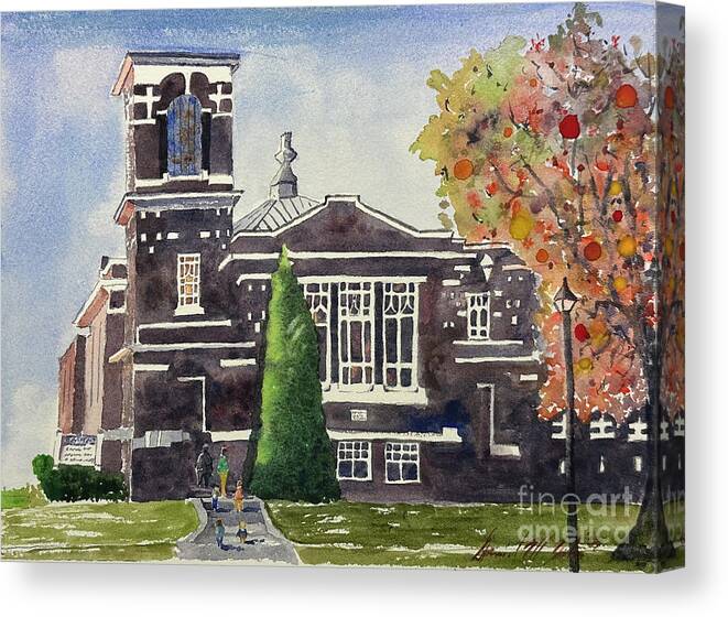 Watercolor Canvas Print featuring the painting First Missionary Church Fort Wayne Indiana by Dann Zehr