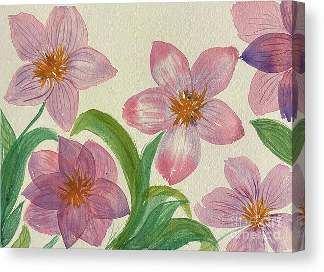 Flower Canvas Print featuring the painting Five Flowers by Lisa Neuman