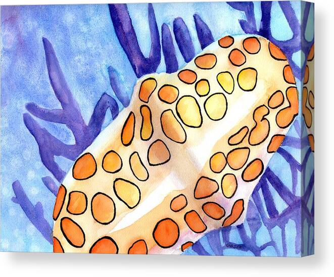 Seashell Canvas Print featuring the painting Flamingo Tongue Snail Shell by Carlin Blahnik CarlinArtWatercolor
