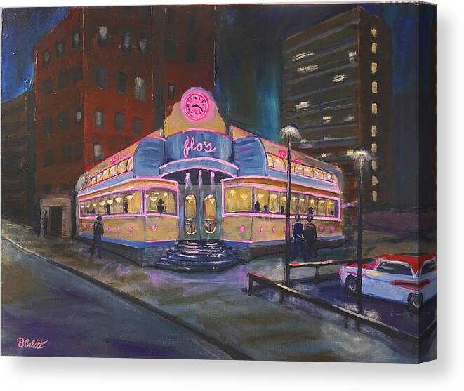 Flos Canvas Print featuring the painting Flo's Diner Yorkville by Brent Arlitt