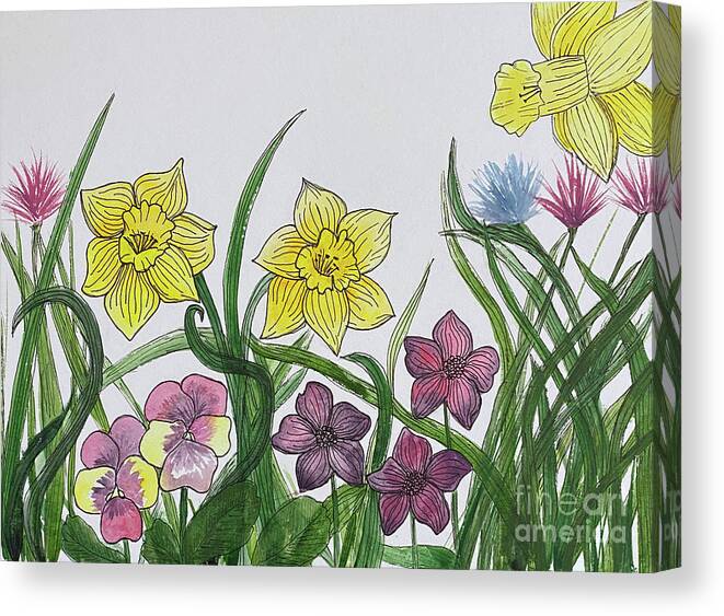 Daffodils Canvas Print featuring the mixed media Flower Garden by Lisa Neuman