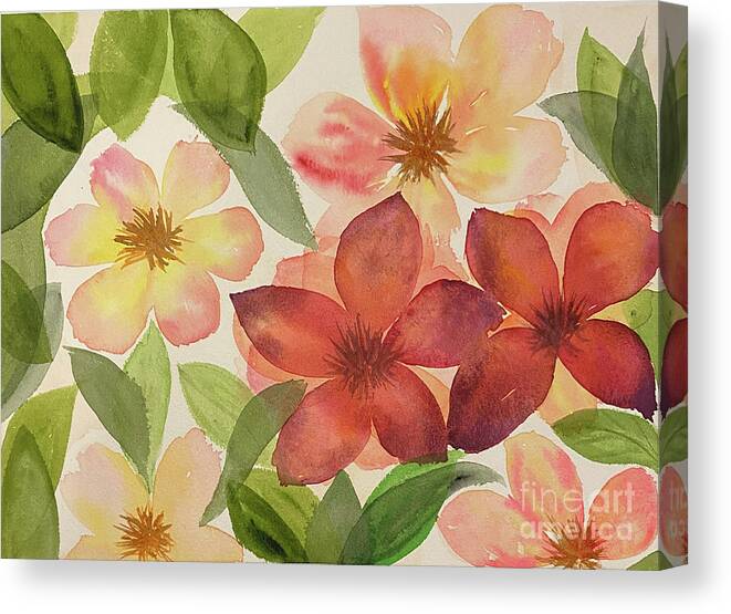 Flower Canvas Print featuring the painting Flowers and Leaves by Lisa Neuman