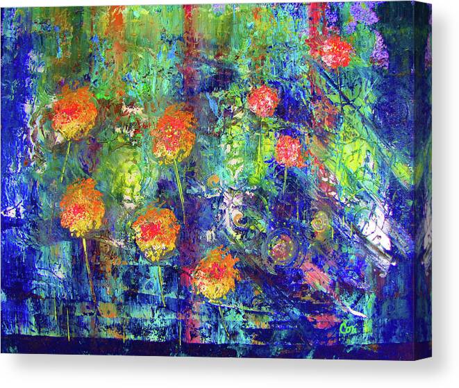 Flower Canvas Print featuring the painting Flowers Groovin' in Blue by Corinne Carroll