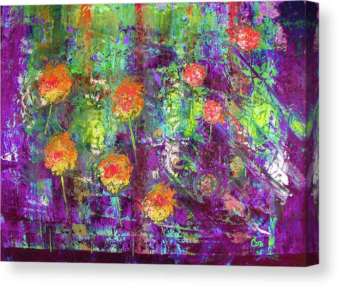 Flower Canvas Print featuring the painting Flowers Groovin' in Purple by Corinne Carroll