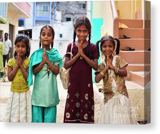 Indian Girls Canvas Print featuring the photograph Four Girls by Tim Gainey