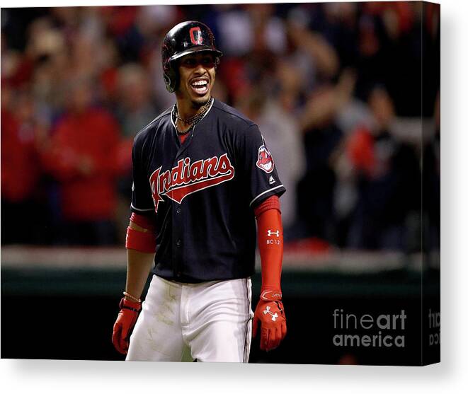 Three Quarter Length Canvas Print featuring the photograph Francisco Lindor and Marco Estrada by Maddie Meyer