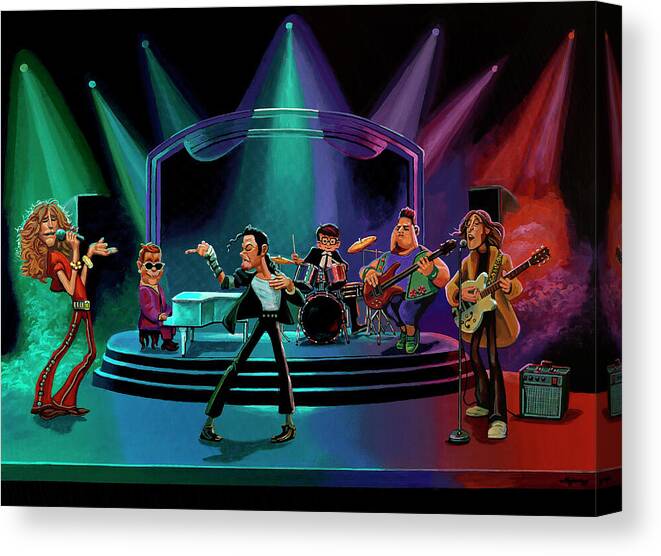 Legends Canvas Print featuring the painting Gabriel Soares Music Legends in Concert Painting by Paul Meijering