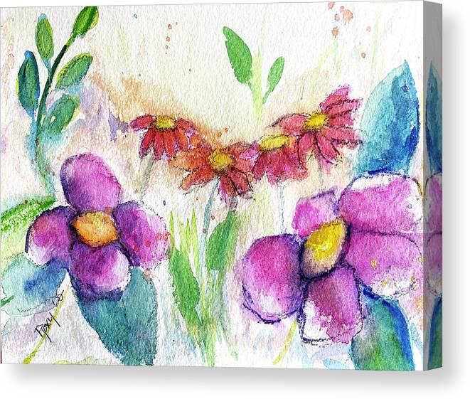 Garden Canvas Print featuring the painting Garden Flowers by Roxy Rich