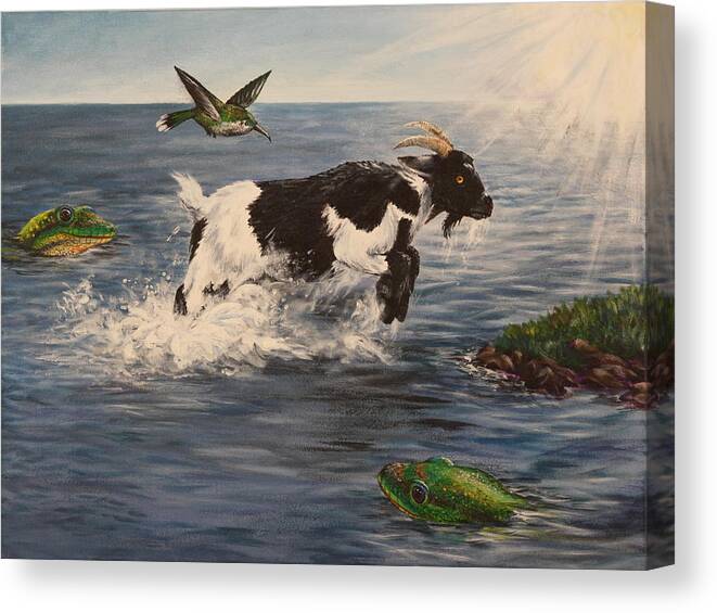 Goat Canvas Print featuring the painting Goat in Ocean by Michelle Miron-Rebbe