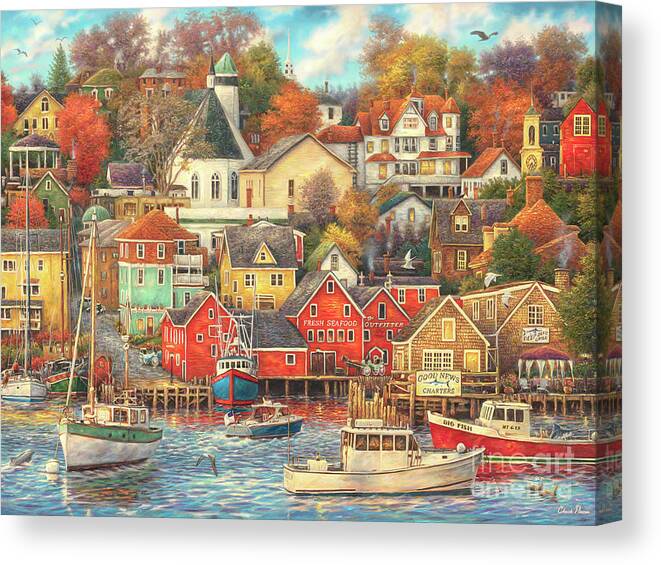 Fishing Village Canvas Print featuring the painting Good Times Harbor by Chuck Pinson