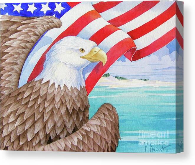 Watercolor Canvas Print featuring the painting Gulf Coast Salute to Freedom by Paul Brent