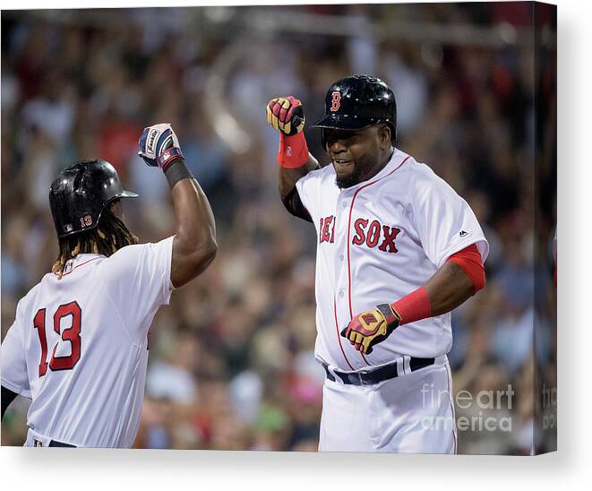 People Canvas Print featuring the photograph Hanley Ramirez and David Ortiz by Michael Ivins/boston Red Sox