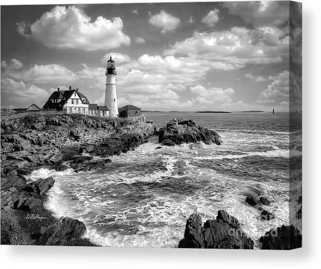 Lighthouses Canvas Print featuring the photograph Head Light of Portland in B-W by DB Hayes