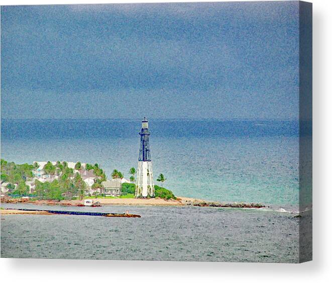 Lighthouse Canvas Print featuring the photograph Hillsboro Lighthouse and Dark Sky in Florida photo art prints by Corinne Carroll