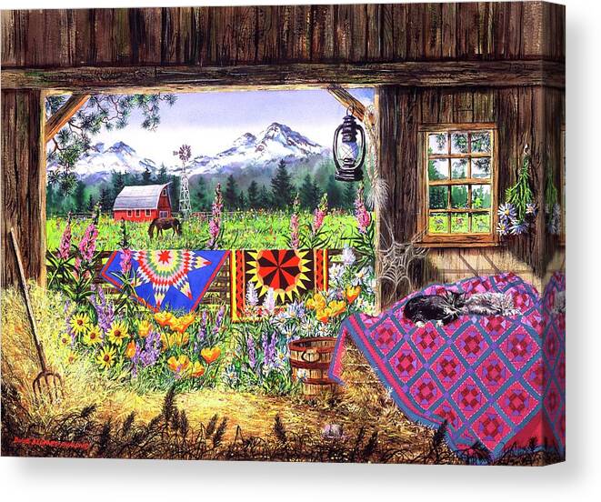 Barn Canvas Print featuring the painting Hole in the Barn Door by Diane Phalen