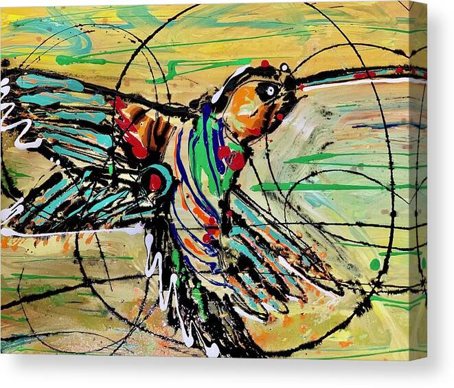 Bird Canvas Print featuring the painting Hum Hum bird by Sergio Gutierrez