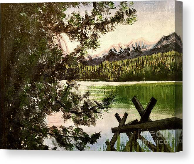 Montana Landscape Canvas Print featuring the painting Hyalite Lake Number 1 by Ceilon Aspensen