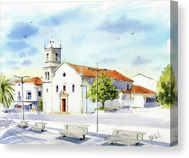Portugal Canvas Print featuring the painting Igreja Matriz de Cantanhede Portugal Painting by Dora Hathazi Mendes