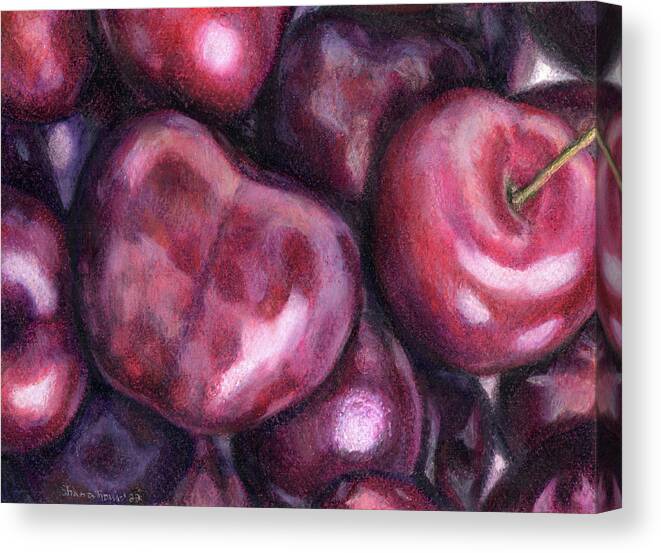 Cherry Canvas Print featuring the pastel I'm Cheery for Cheeries by Shana Rowe Jackson