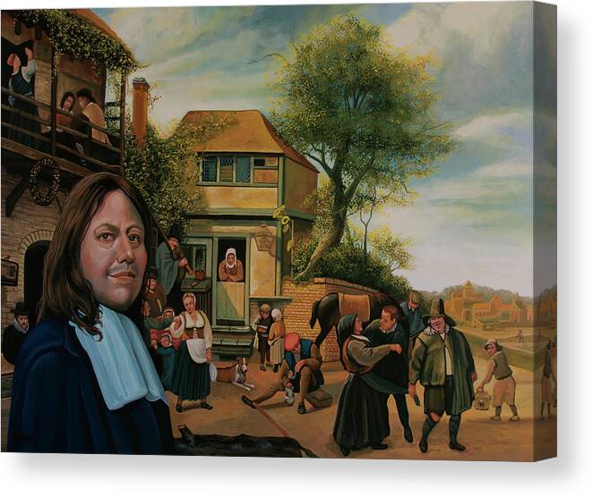 Jan Steen Peasants Before An Inn Canvas Print featuring the painting Jan Steen Peasants before an Inn Painting by Paul Meijering