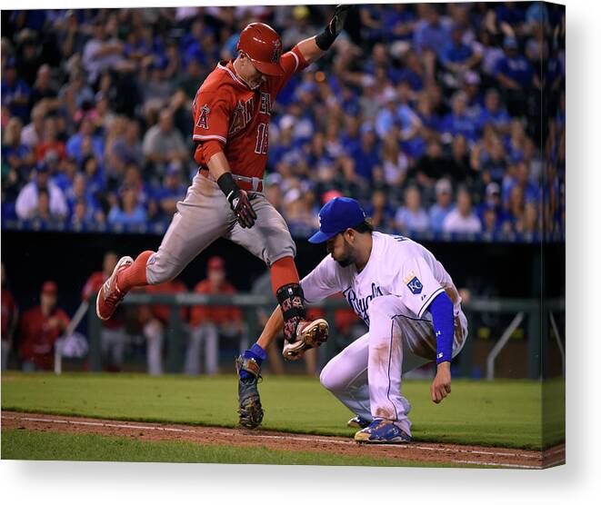 Ninth Inning Canvas Print featuring the photograph Johnny Giavotella and Eric Hosmer by Ed Zurga