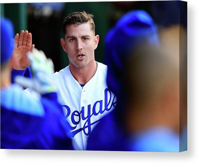 American League Baseball Canvas Print featuring the photograph Johnny Giavotella by Jamie Squire