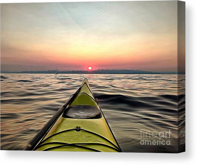 Kayak Canvas Print featuring the photograph Kayaking into the Sunset by Sea Change Vibes