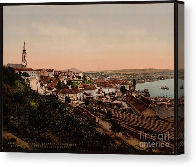 Serbia Canvas Print featuring the painting Landing Place And Cathedral Belgrade Servia by Artistic Rifki