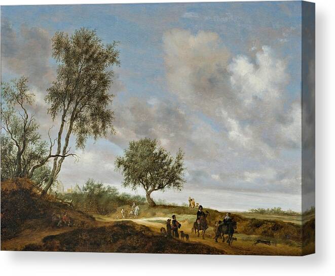 Salomon Van Ruysdael Canvas Print featuring the painting Landscape with Hunting Party by Salomon van Ruysdael