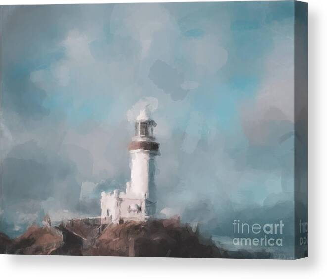 Lighthouse In The Clouds Canvas Print featuring the painting Lighthouse in the Clouds by Gary Arnold